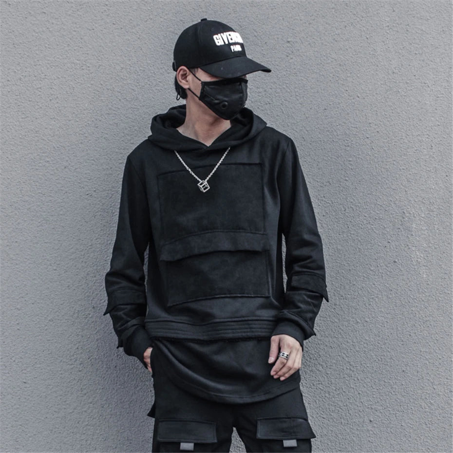 Unisex Harajuku Hoodie Sweatshirt Men's clothes Patchwork Design Cotton Pullover HipHop hooded oversized Streetwear Tactical