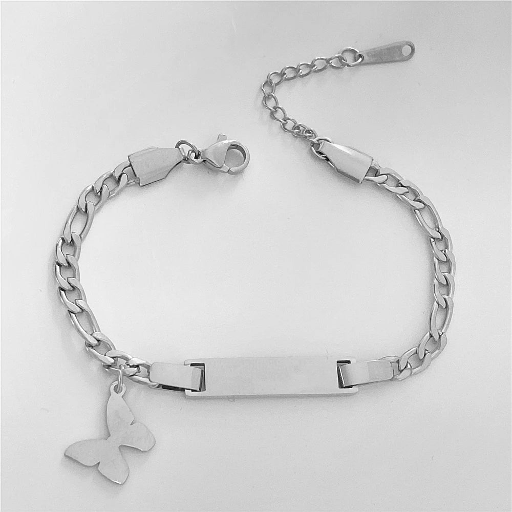 Custom Personalized Name Baby ID Bracelet, Stainless Steel Curb Chain Link Crown Bracelet Newborn Gilrs Boy Gifts Not Allergic