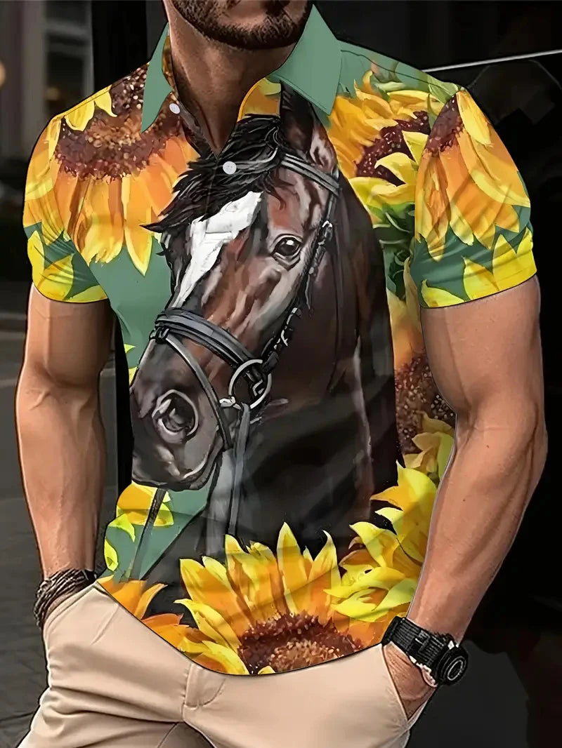 Harajuku Horse Graphic Polo Shirts For Men New Summer Short Sleeve Golf Tees 3D Printed Polo Shirt Horse Lover Loose Streetwear