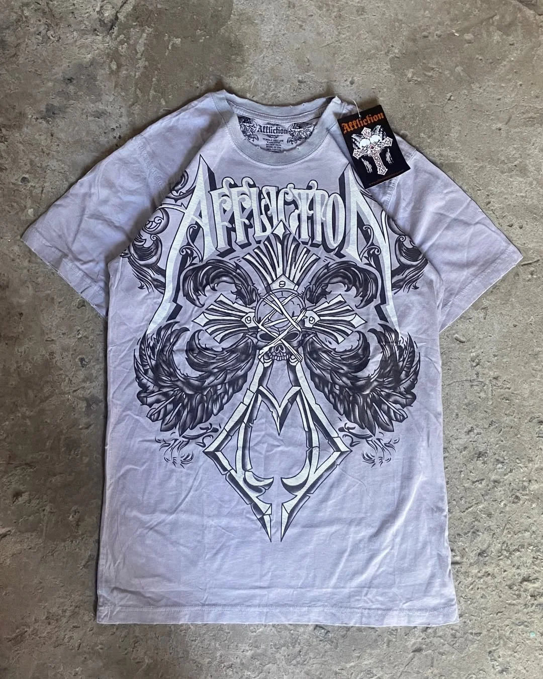 Affliction Men's Skull Graphic T-shirt Vintage American Style Distressed Print Rock Tee High Street Hip-Hop Cotton Couple Tops