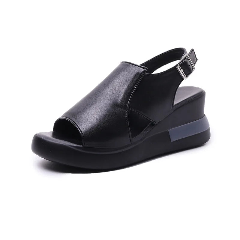 2023 Women's Platform Wedge Sandals New Summer High-heeled Fish Mouth Women's Shoes Soft Leather Heightened Platform Shoes