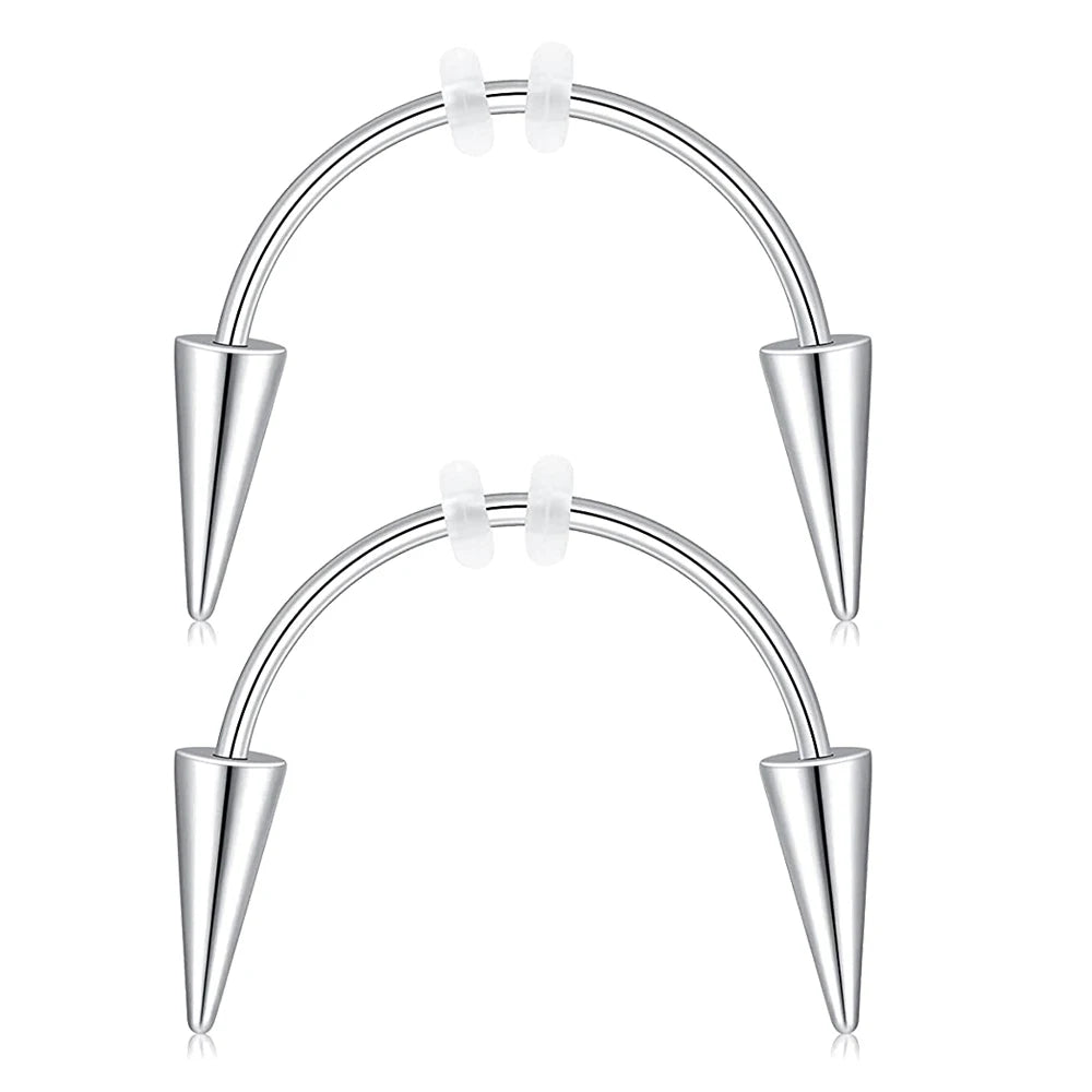 WKOUD 2 Pcs Piercing Tiger Teeth Vampire Stainless Steel Smile Lip Nail Jewelry Fangs Dracula Septum 3 Style