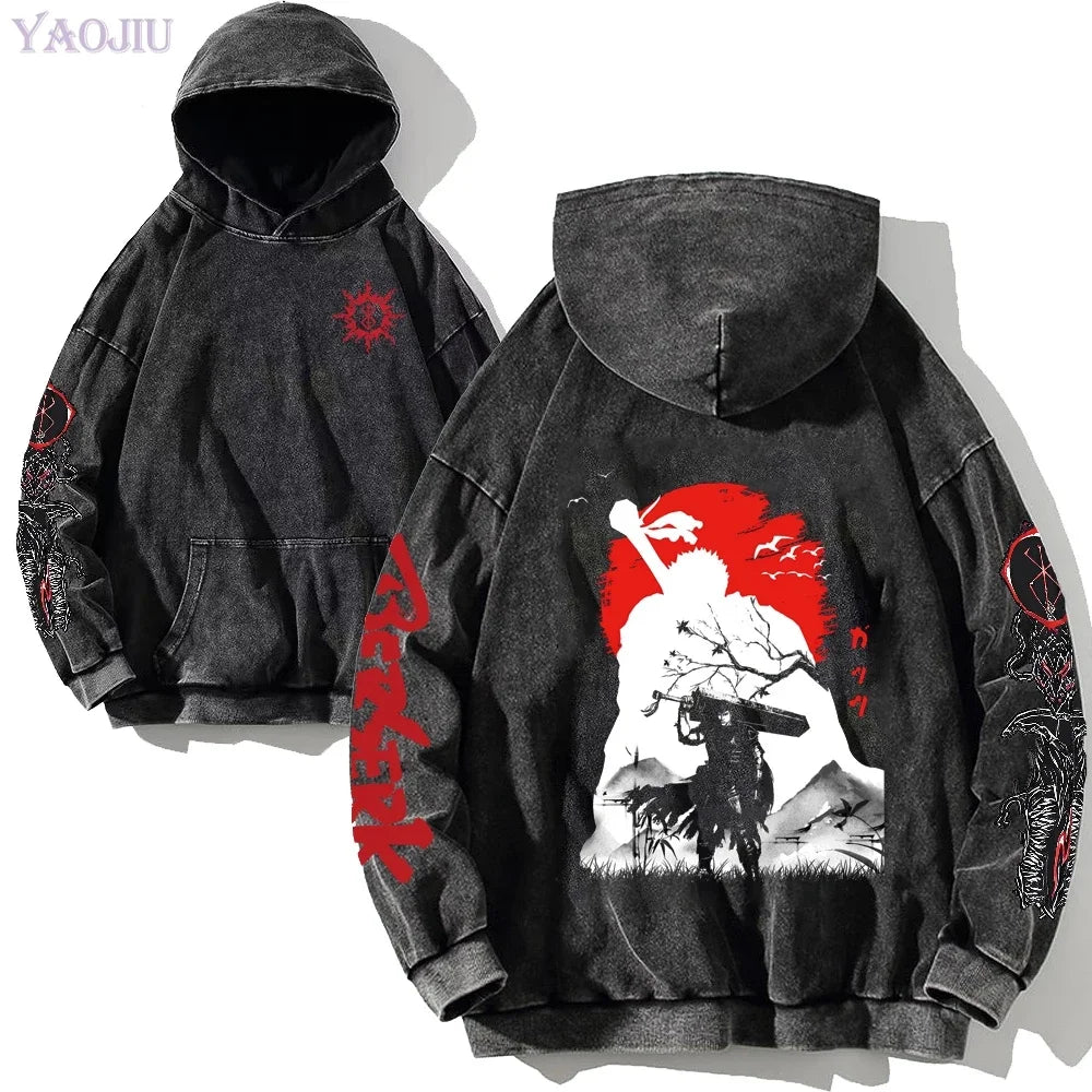 custom Wash Hoodies Men Women Vintage Black 100% Cotton Gothic Sweatshirts Casual Pullover Hip Hop Y2K Sportswear