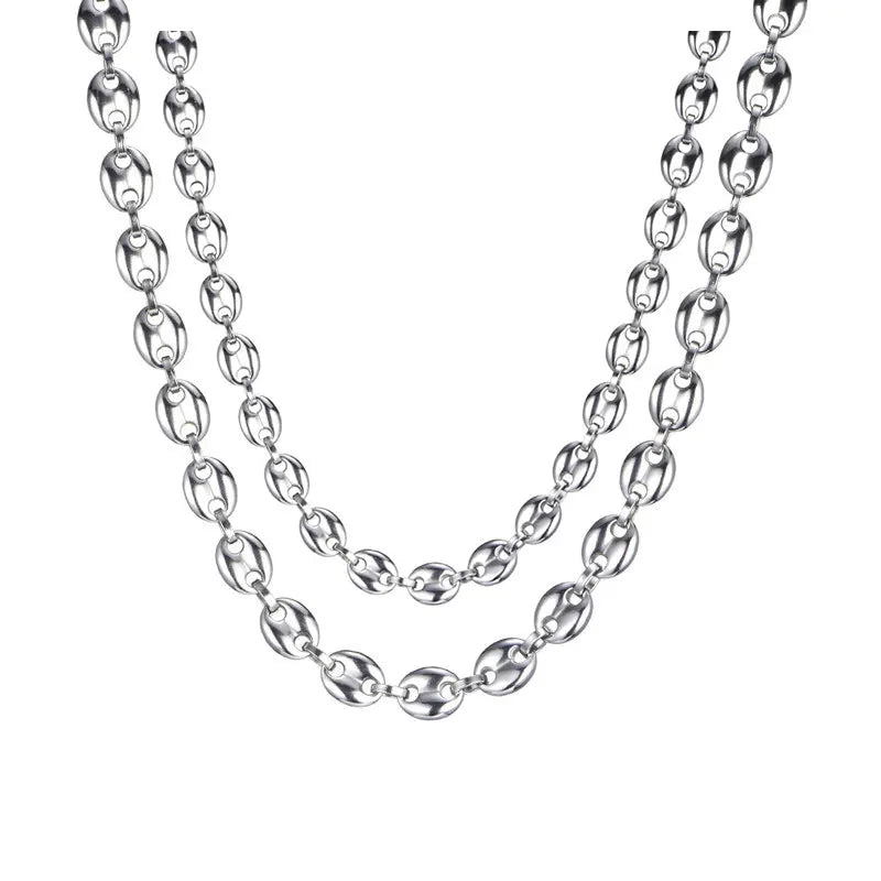 HIP Hop Width 7MM 9MM 11MM Stainless Steel Gold Silver Color Coffee Beans Link Chain Necklace Chain For Men Jewelry