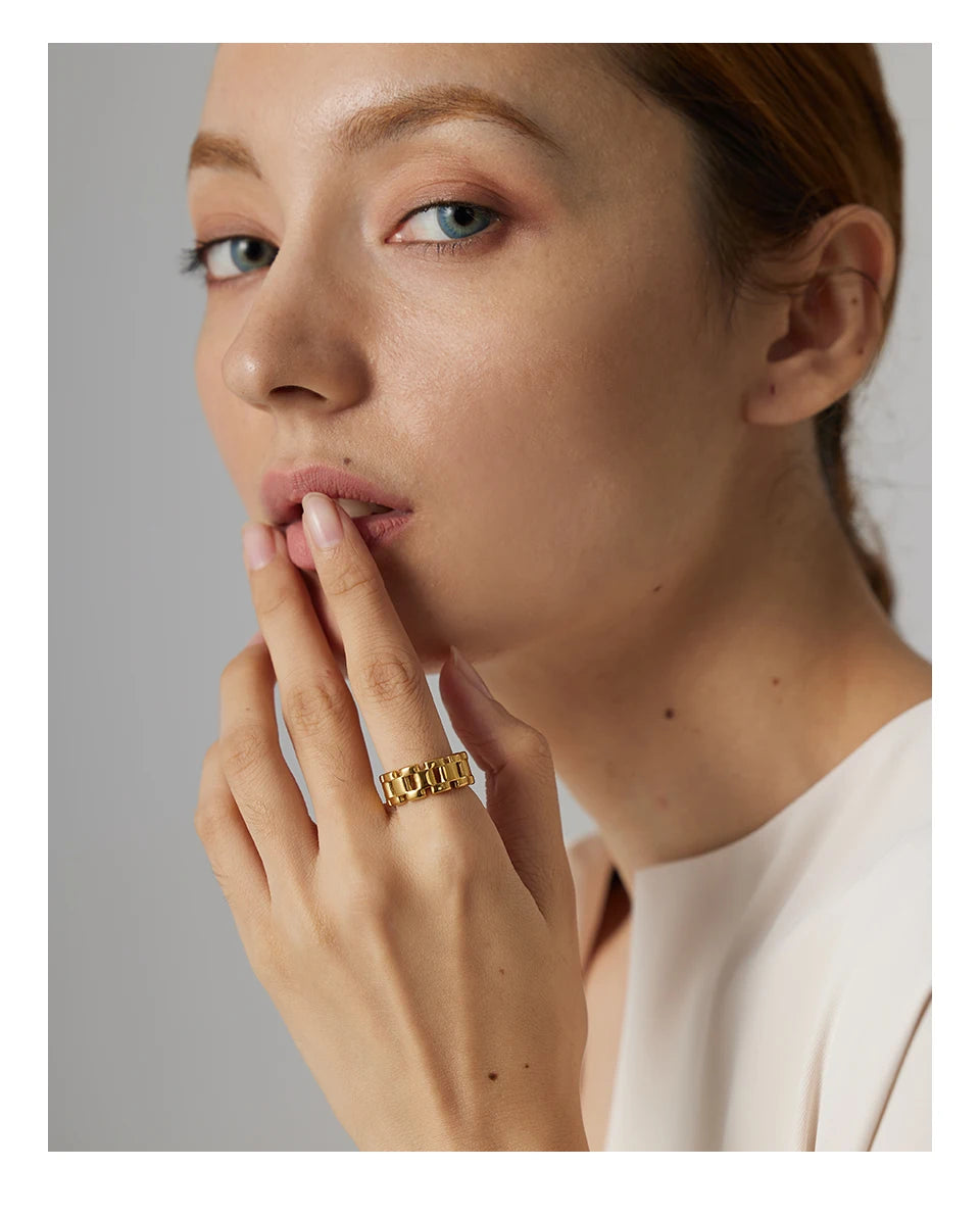 Yhpup Stainless Steel Jewelry Charm Metal Golden Chain Ring for Women High Quality 18 K Rope bague acier inoxydable Waterproof