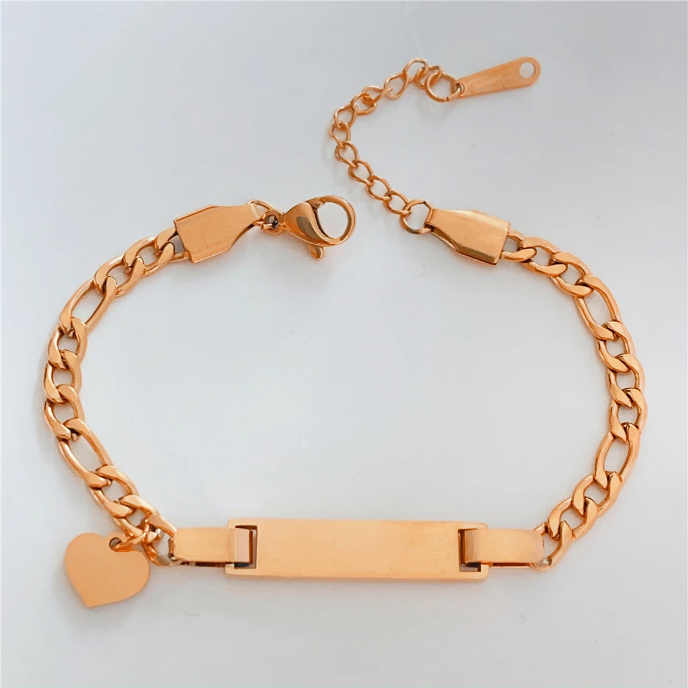 Custom Personalized Name Baby ID Bracelet, Stainless Steel Curb Chain Link Crown Bracelet Newborn Gilrs Boy Gifts Not Allergic