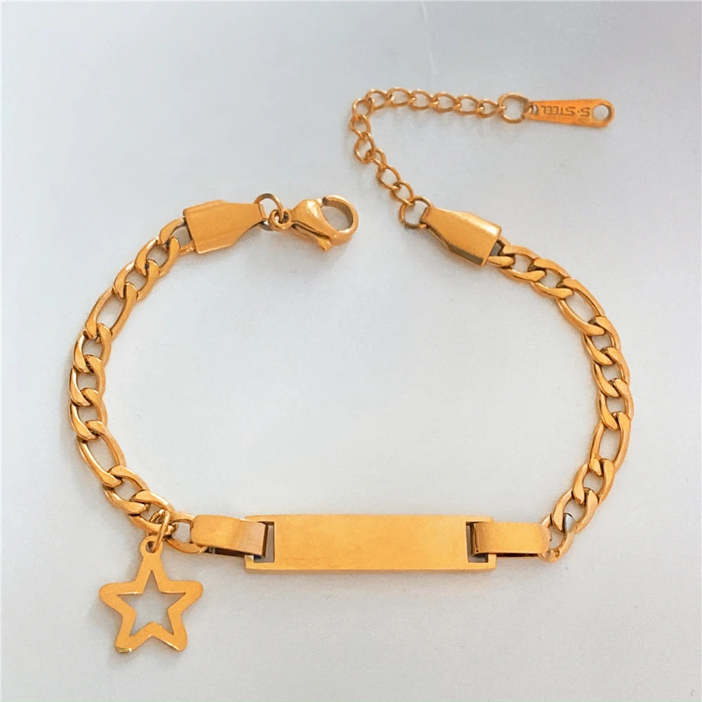 Custom Personalized Name Baby ID Bracelet, Stainless Steel Curb Chain Link Crown Bracelet Newborn Gilrs Boy Gifts Not Allergic