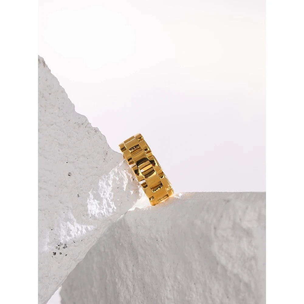 Yhpup Stainless Steel Jewelry Charm Metal Golden Chain Ring for Women High Quality 18 K Rope bague acier inoxydable Waterproof