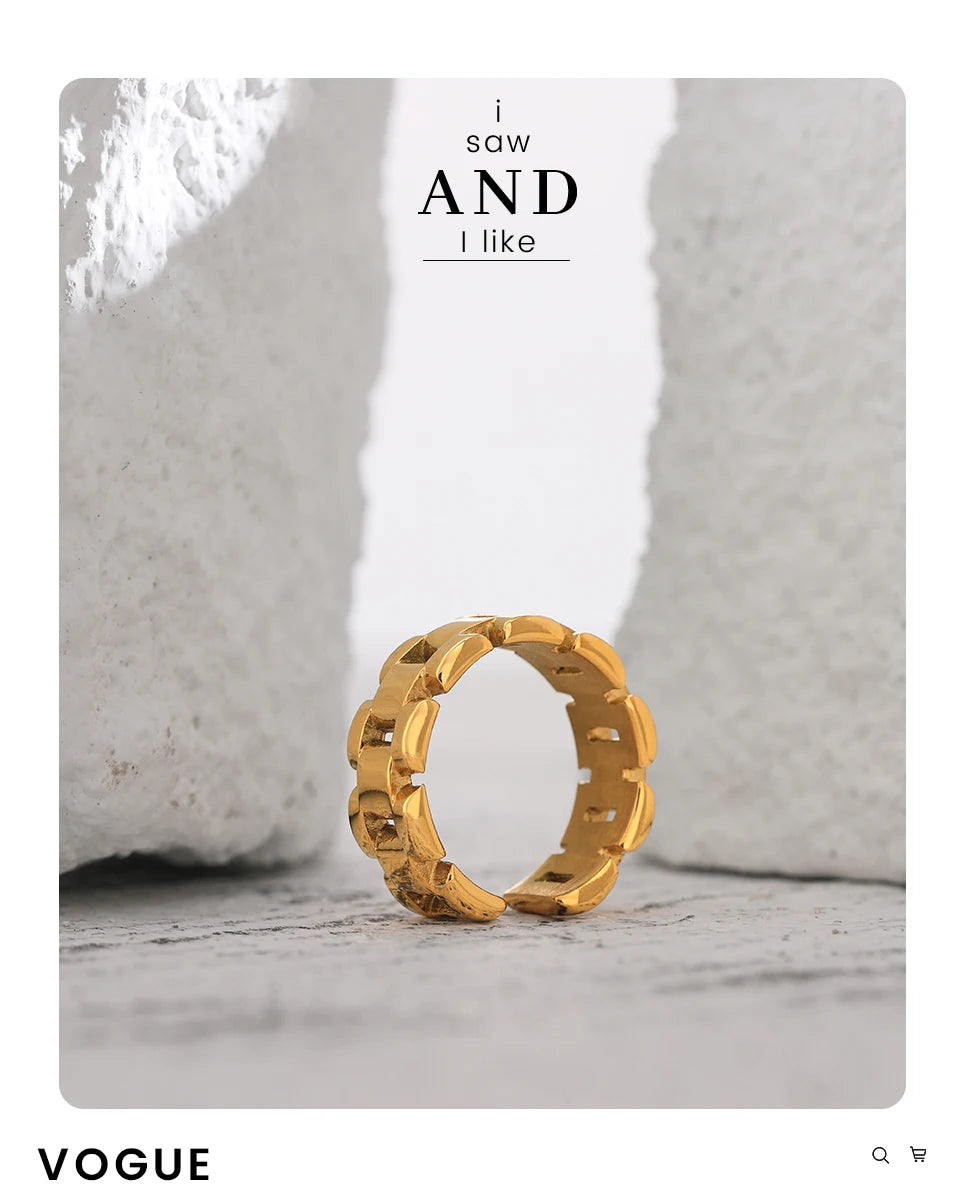 Yhpup Stainless Steel Jewelry Charm Metal Golden Chain Ring for Women High Quality 18 K Rope bague acier inoxydable Waterproof