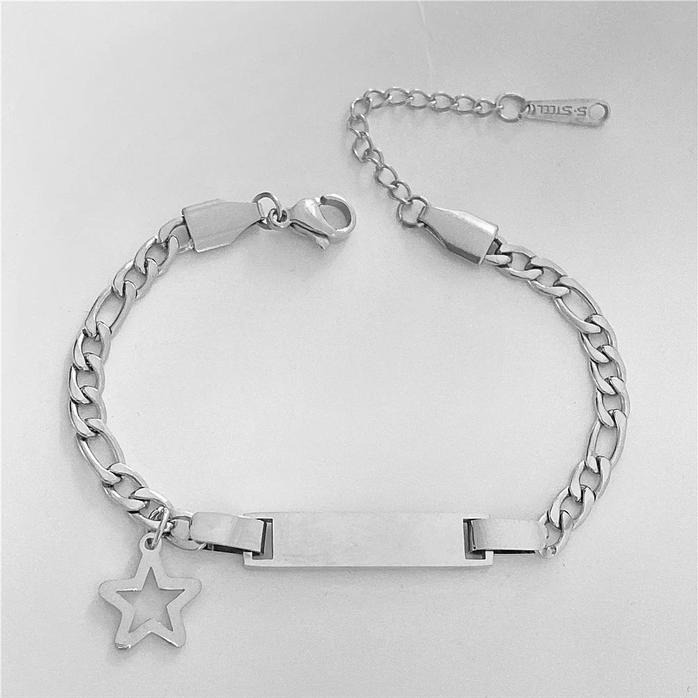 Custom Personalized Name Baby ID Bracelet, Stainless Steel Curb Chain Link Crown Bracelet Newborn Gilrs Boy Gifts Not Allergic