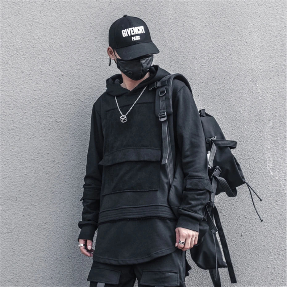 Unisex Harajuku Hoodie Sweatshirt Men's clothes Patchwork Design Cotton Pullover HipHop hooded oversized Streetwear Tactical