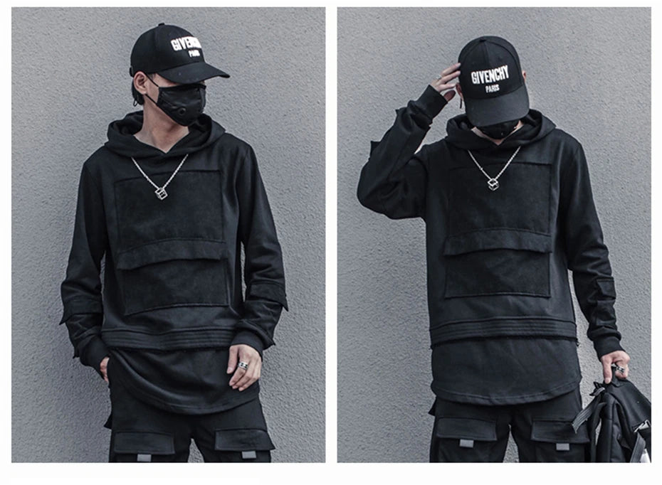 Unisex Harajuku Hoodie Sweatshirt Men's clothes Patchwork Design Cotton Pullover HipHop hooded oversized Streetwear Tactical