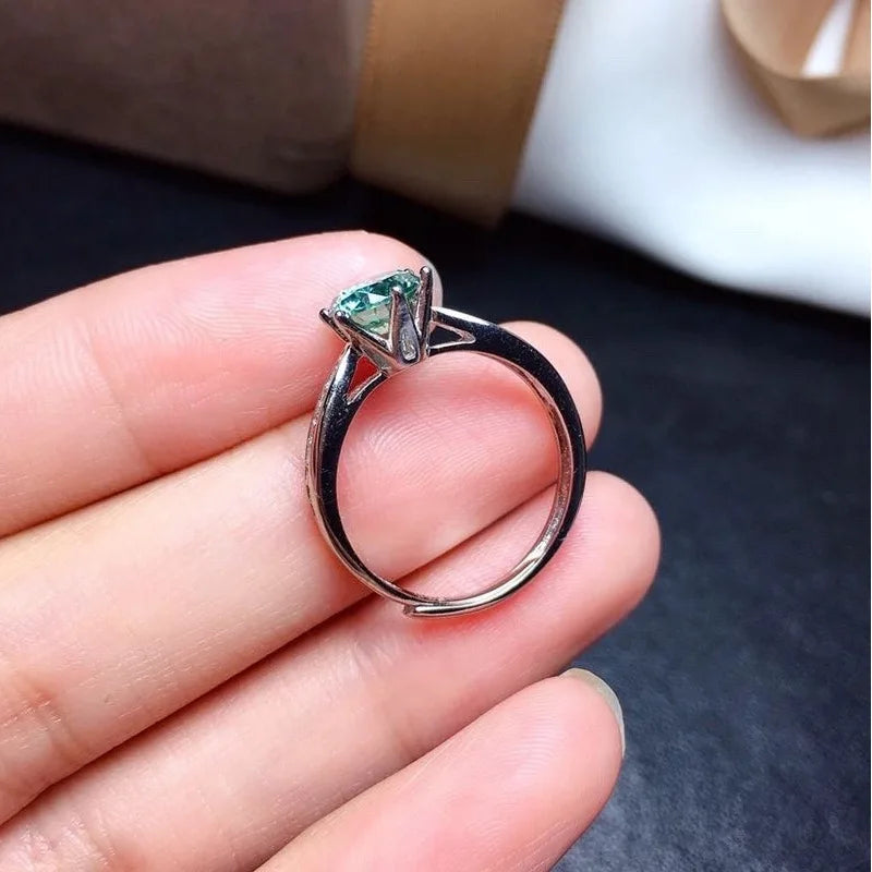 Green blue Solitaire Ring for Women Solid 925 Sterling Silver Rings Round Moissanite Diamond for Wedding Engagement Fine Jewelry
