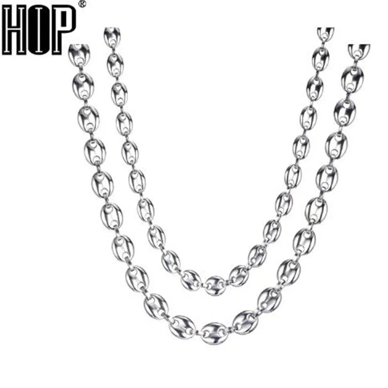 HIP Hop Width 7MM 9MM 11MM Stainless Steel Gold Silver Color Coffee Beans Link Chain Necklace Chain For Men Jewelry