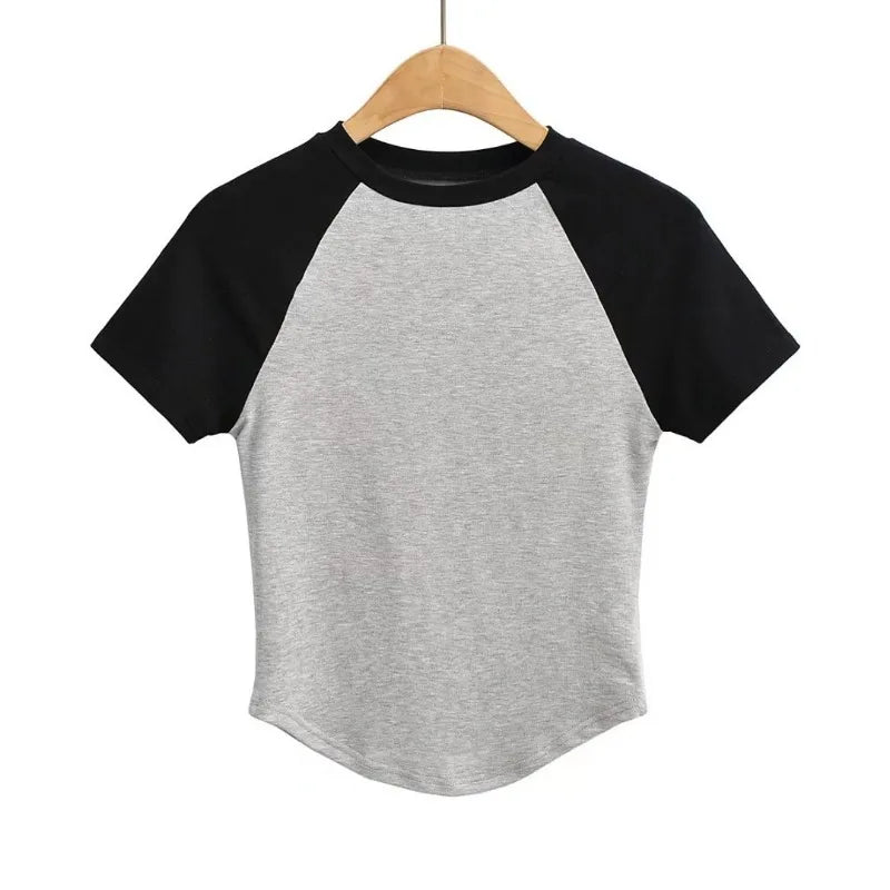 W3243 Hot Selling Summer Short Sleeve Round Neck Crop Top Slim Fit Short Basic Shirt Women Breathable Sweat Clothing