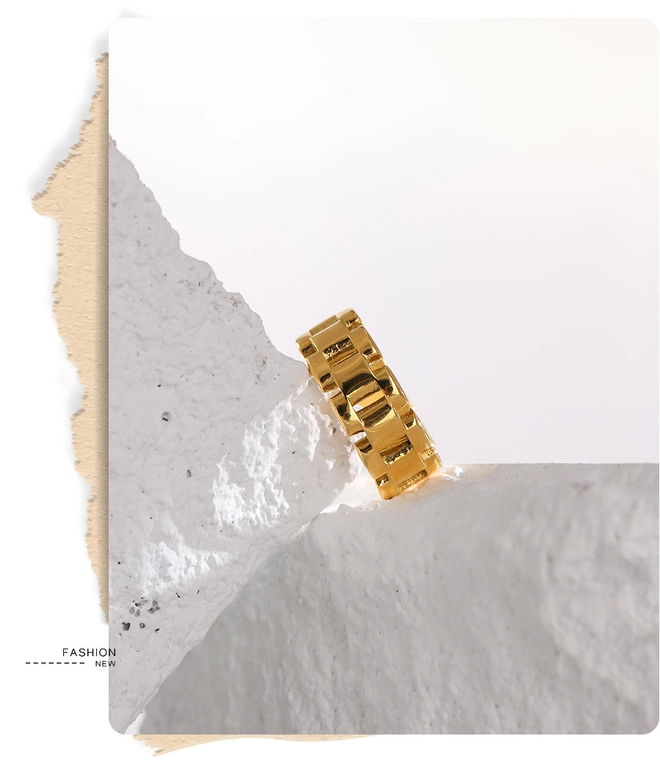 Yhpup Stainless Steel Jewelry Charm Metal Golden Chain Ring for Women High Quality 18 K Rope bague acier inoxydable Waterproof