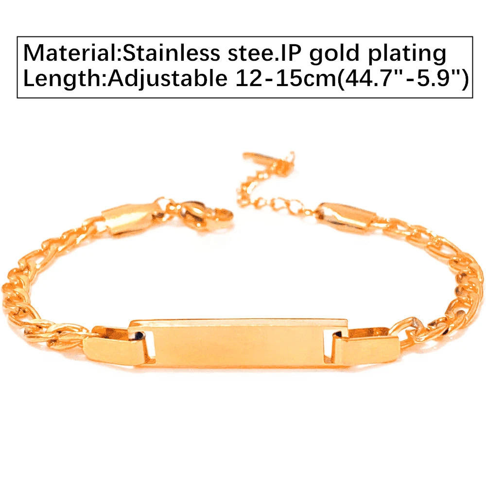 Custom Personalized Name Baby ID Bracelet, Stainless Steel Curb Chain Link Crown Bracelet Newborn Gilrs Boy Gifts Not Allergic