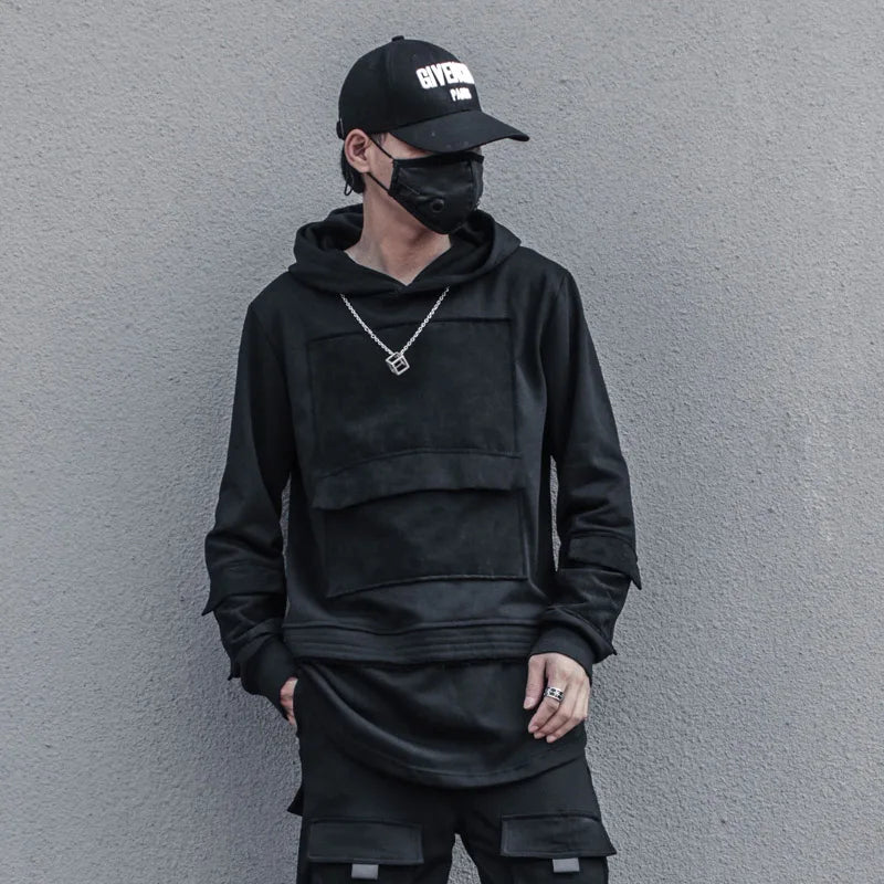 Unisex Harajuku Hoodie Sweatshirt Men's clothes Patchwork Design Cotton Pullover HipHop hooded oversized Streetwear Tactical