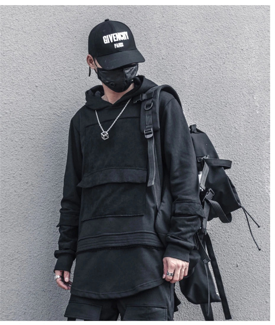 Unisex Harajuku Hoodie Sweatshirt Men's clothes Patchwork Design Cotton Pullover HipHop hooded oversized Streetwear Tactical