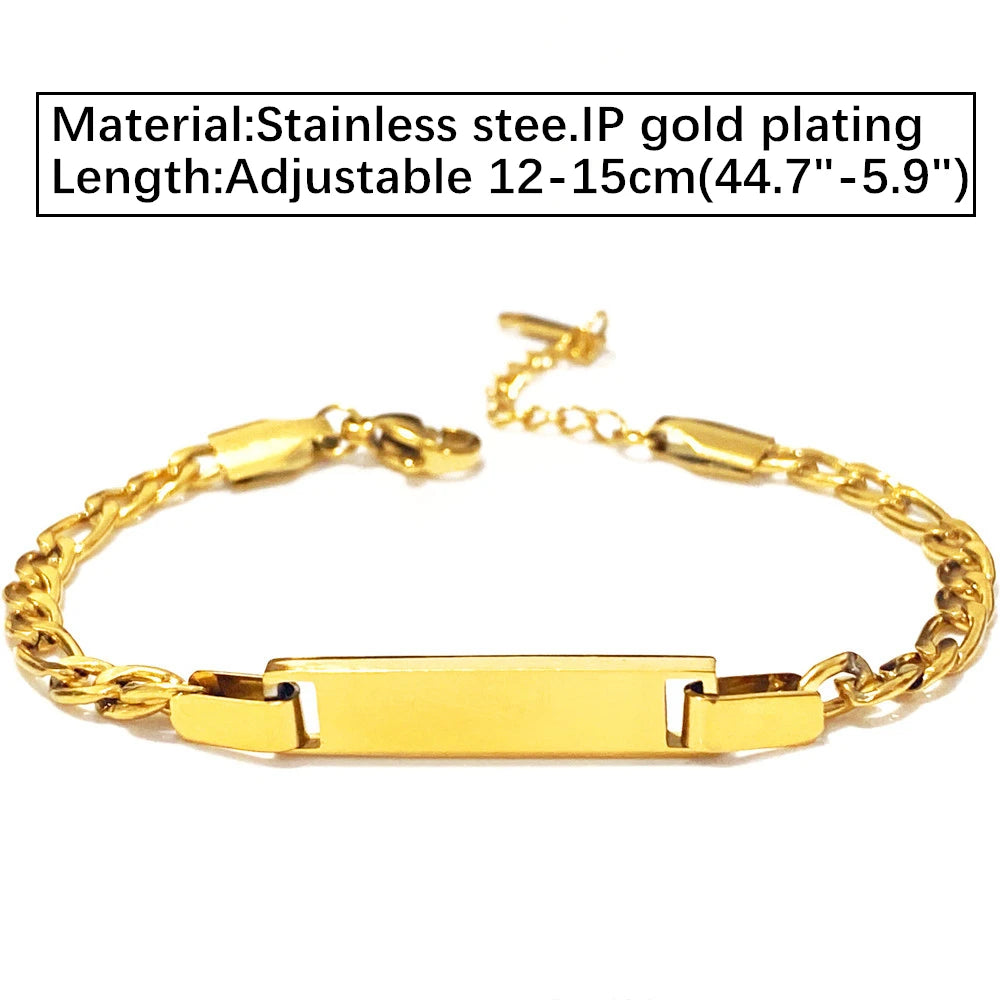 Custom Personalized Name Baby ID Bracelet, Stainless Steel Curb Chain Link Crown Bracelet Newborn Gilrs Boy Gifts Not Allergic