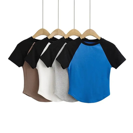 W3243 Hot Selling Summer Short Sleeve Round Neck Crop Top Slim Fit Short Basic Shirt Women Breathable Sweat Clothing