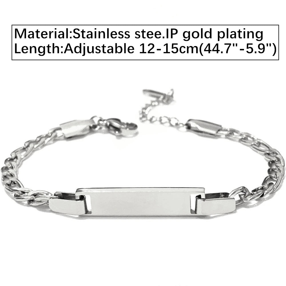 Custom Personalized Name Baby ID Bracelet, Stainless Steel Curb Chain Link Crown Bracelet Newborn Gilrs Boy Gifts Not Allergic