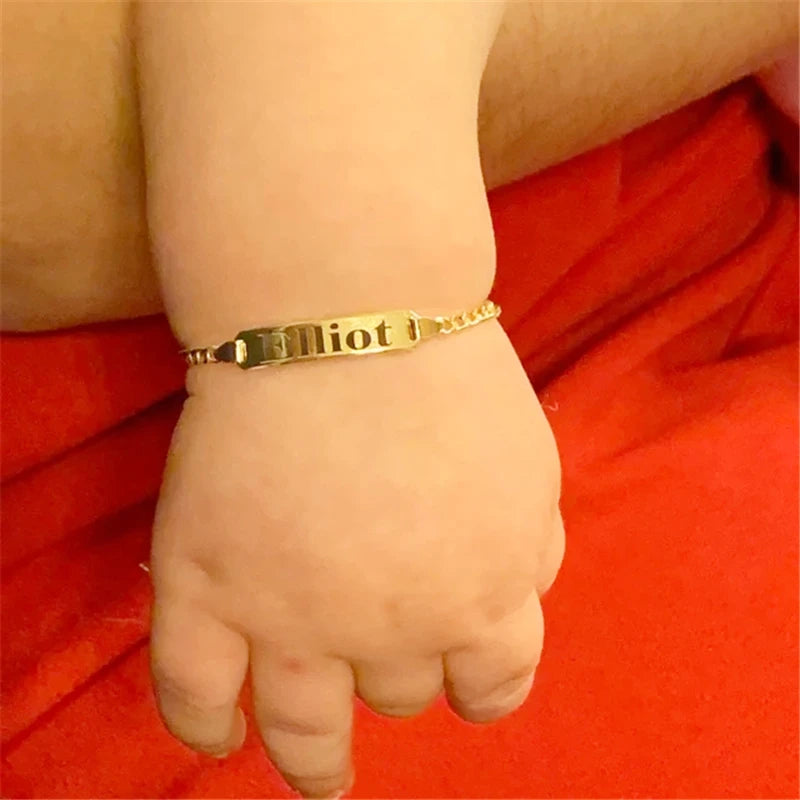 Custom Personalized Name Baby ID Bracelet, Stainless Steel Curb Chain Link Crown Bracelet Newborn Gilrs Boy Gifts Not Allergic