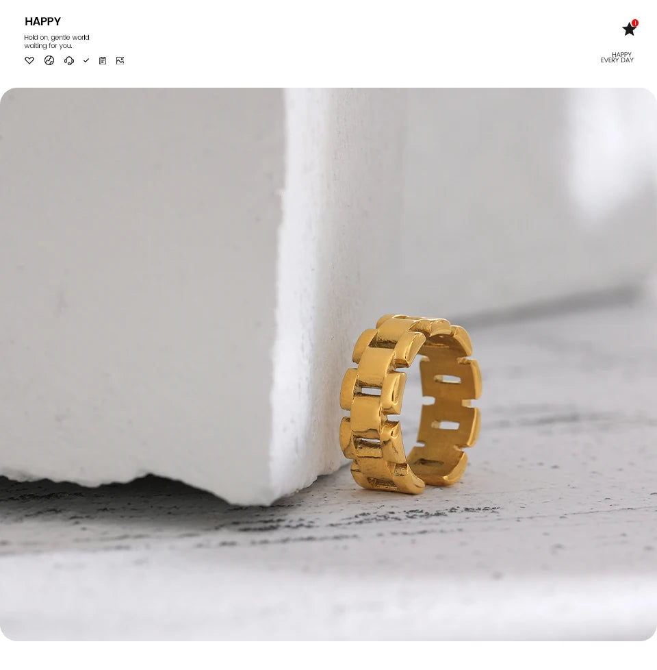 Yhpup Stainless Steel Jewelry Charm Metal Golden Chain Ring for Women High Quality 18 K Rope bague acier inoxydable Waterproof