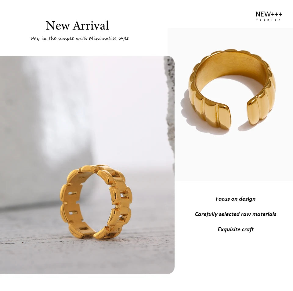 Yhpup Stainless Steel Jewelry Charm Metal Golden Chain Ring for Women High Quality 18 K Rope bague acier inoxydable Waterproof