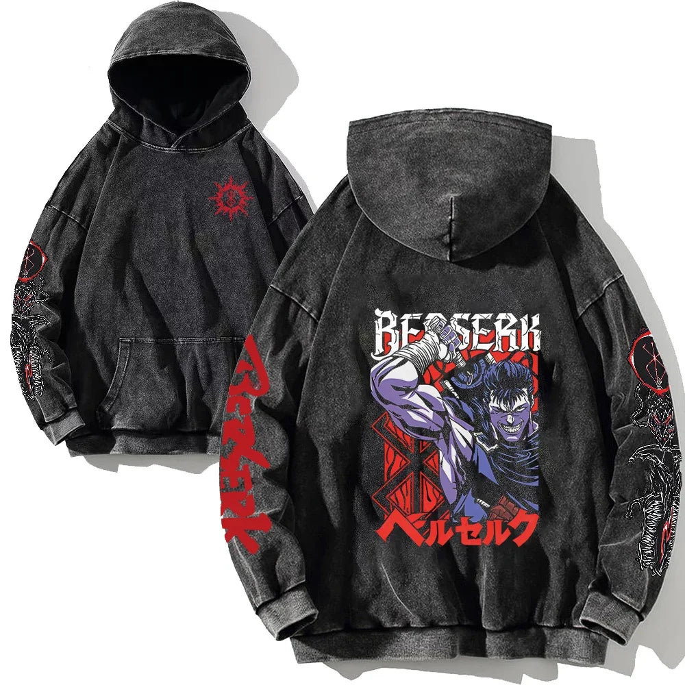 custom Wash Hoodies Men Women Vintage Black 100% Cotton Gothic Sweatshirts Casual Pullover Hip Hop Y2K Sportswear