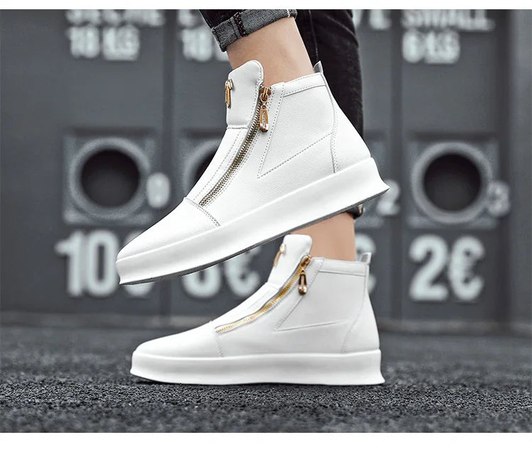 High Top Casual Shoes for Men Brand Ankle Boots Fashion White Men Skateboard Shoes Luxury Platform Sport Shoes Leather Men Boots