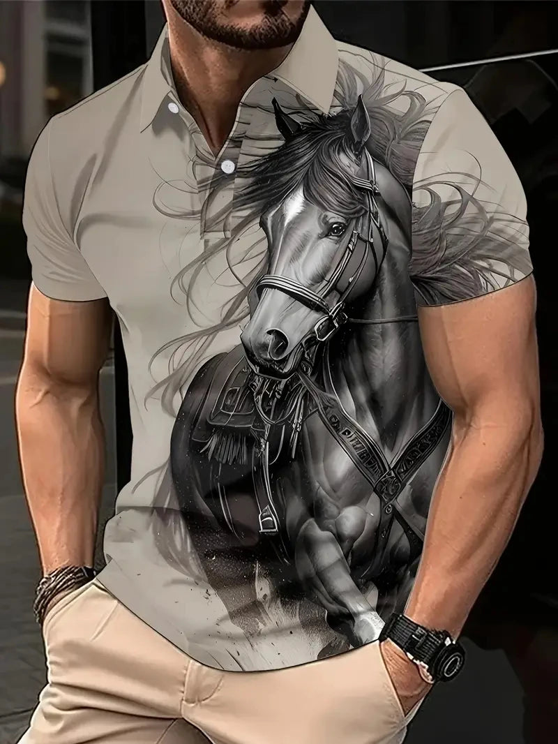 Harajuku Horse Graphic Polo Shirts For Men New Summer Short Sleeve Golf Tees 3D Printed Polo Shirt Horse Lover Loose Streetwear