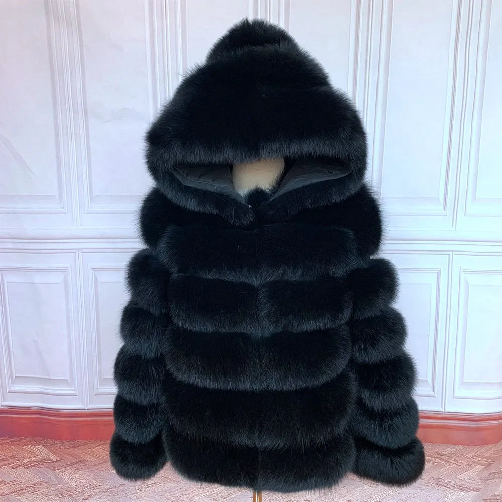 Fur Coat Women's Winter Coats Overcoat Female Fur Jackets For Women Long Sleeves Hood womans Real fur coats Real Fur Clothing