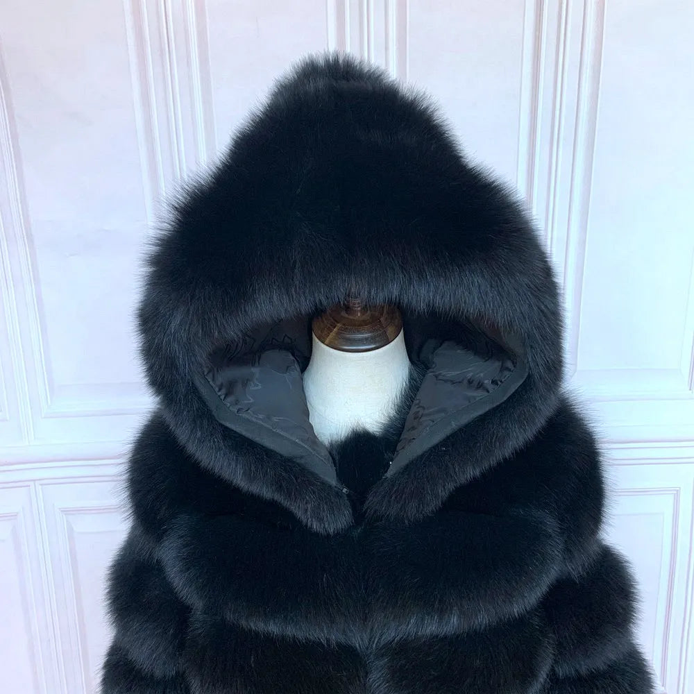 Fur Coat Women's Winter Coats Overcoat Female Fur Jackets For Women Long Sleeves Hood womans Real fur coats Real Fur Clothing