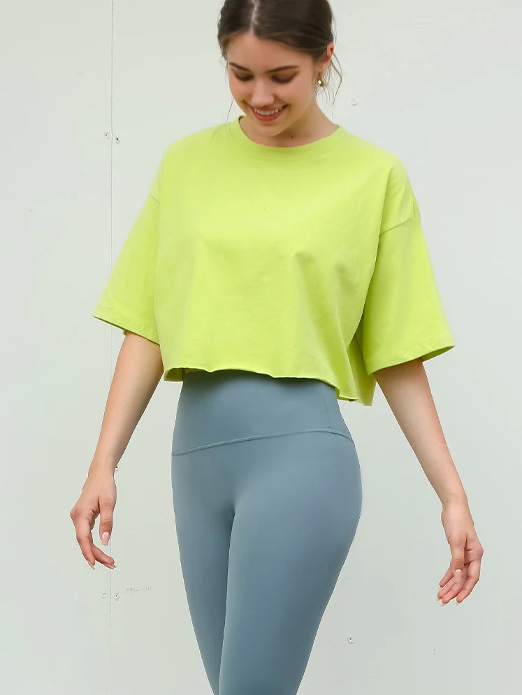 Y2K Outdoor Dance Sports Short sleeved Yoga Dress Women's Leisure Versatile Fitness Top Loose Sports T-shirt