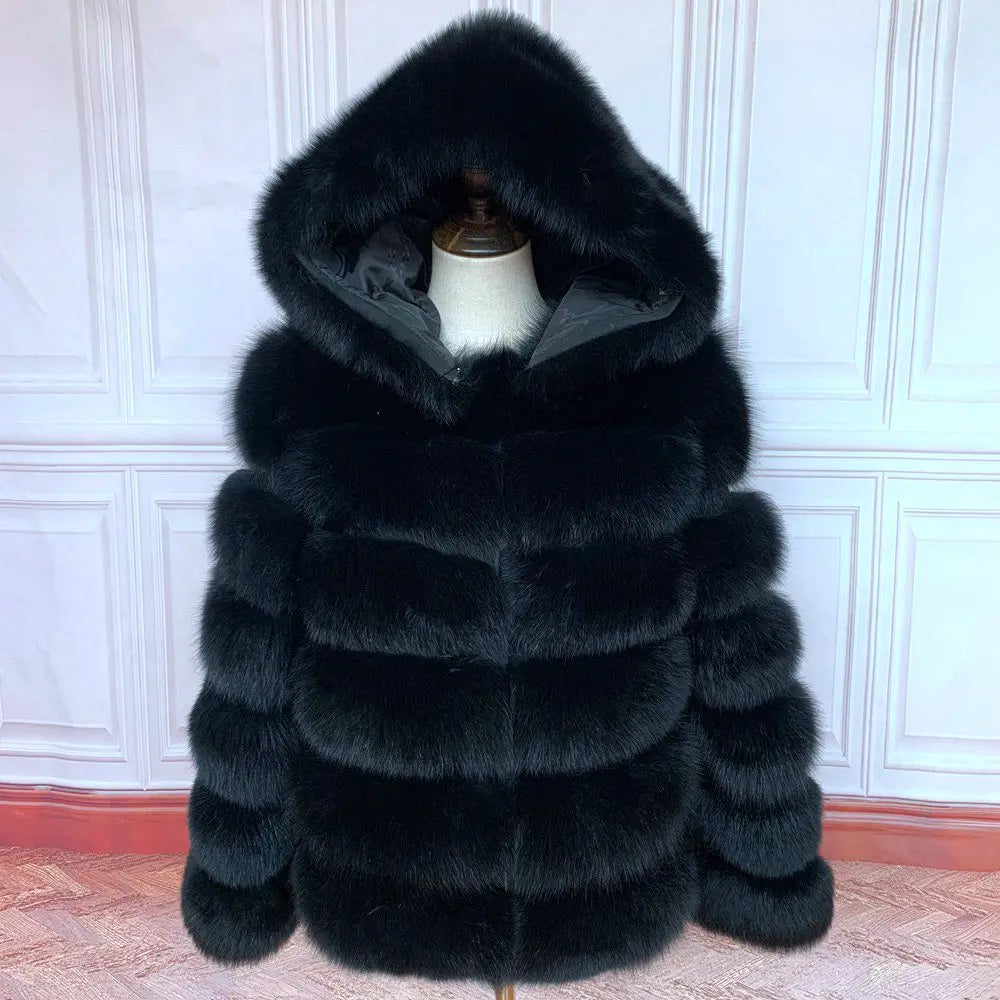 Fur Coat Women's Winter Coats Overcoat Female Fur Jackets For Women Long Sleeves Hood womans Real fur coats Real Fur Clothing