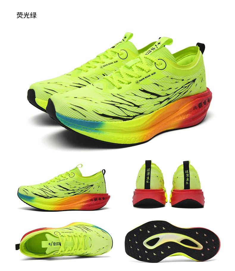 Men Sports Running Shoes Casual Marathon Carbon Plate Breathable Lightweight Women's Fluorescence Athletic Nonskid Sneakers