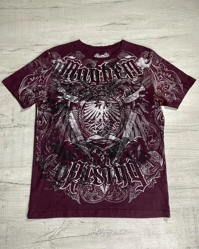 Affliction Men's Skull Graphic T-shirt Vintage American Style Distressed Print Rock Tee High Street Hip-Hop Cotton Couple Tops