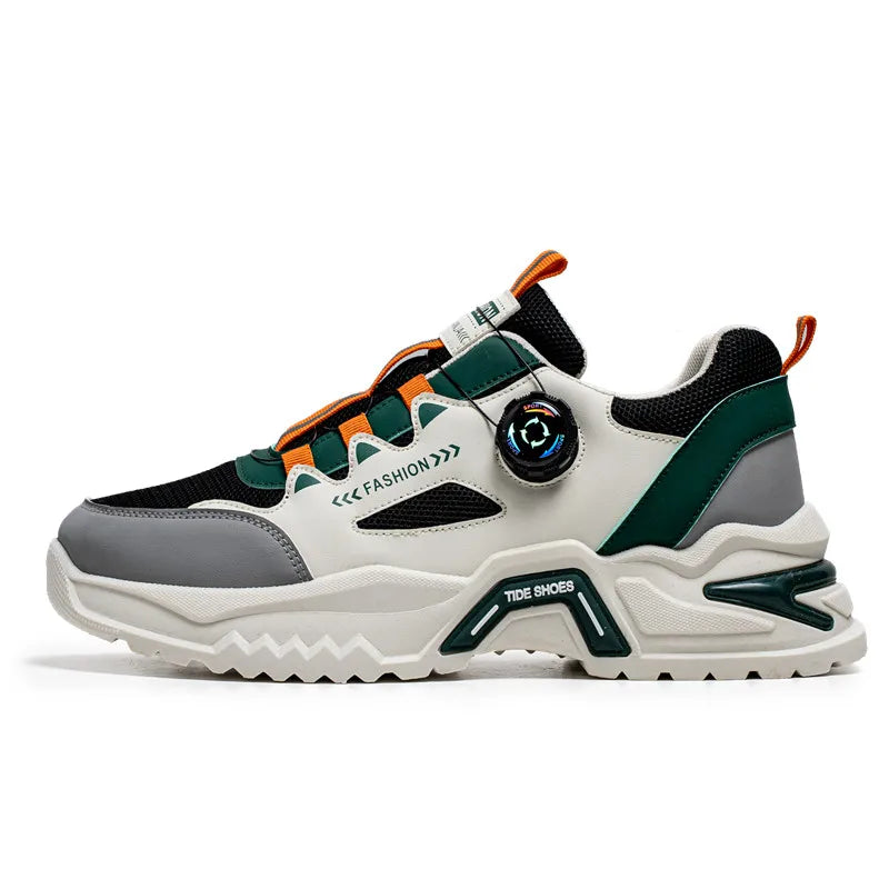 Men's Korean rotating buckle trendy casual sports shoes four season soft soled non slip outdoor running shoes student sneakers