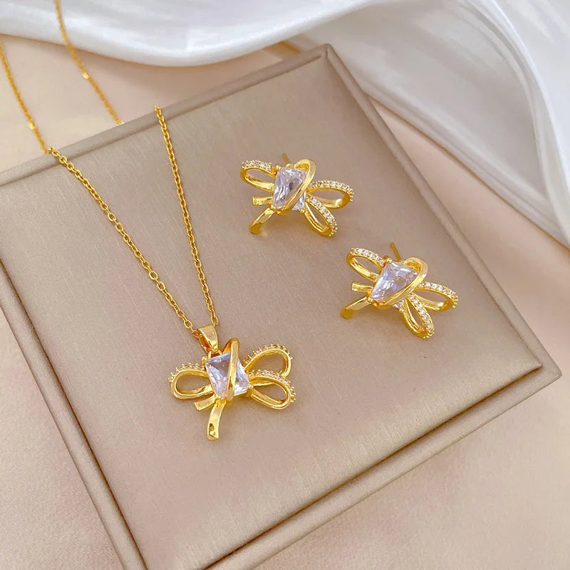 Stainless Steel Austrian Crystal Enamel Square Pendant Jewelry Sets Women African Costume Jewelry Maxi Necklace Earring Set