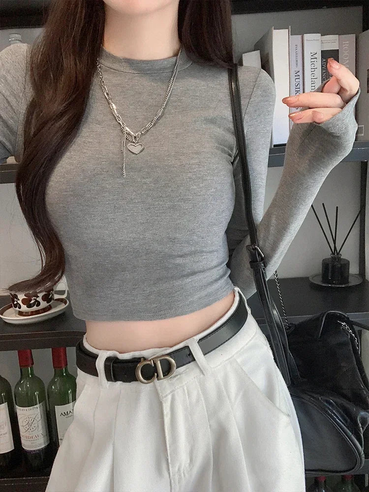 Women Casual Long Sleeve T-Shirts Spring Autumn Solid Slim Fit Pullovers Tees Shirts Female Streetwear Base Tees Tops Casual