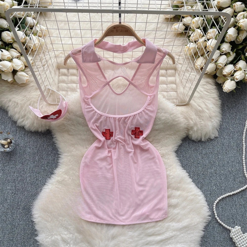Cute Gray Rabbit Ear Hood Top Sexy Backless Slim Fit Bodysuit Zip Sleeveless Women Sexy Erotic Lingerie Bunny Cosplay Playsuit