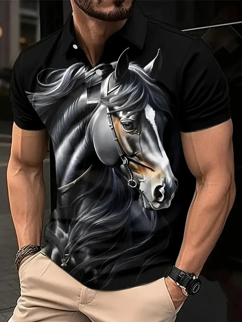 Harajuku Horse Graphic Polo Shirts For Men New Summer Short Sleeve Golf Tees 3D Printed Polo Shirt Horse Lover Loose Streetwear