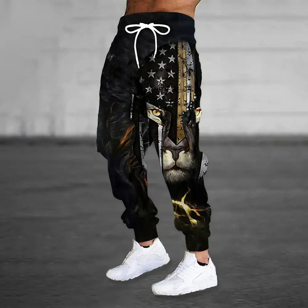 Men Loose Casual Pocket Draw Rope Sports Sweatpants Fashion Dragon And Hand Printed Sweatpants Winter New Thick Warm Sweatpants
