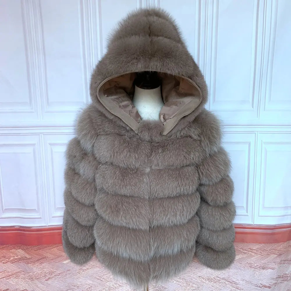 Fur Coat Women's Winter Coats Overcoat Female Fur Jackets For Women Long Sleeves Hood womans Real fur coats Real Fur Clothing