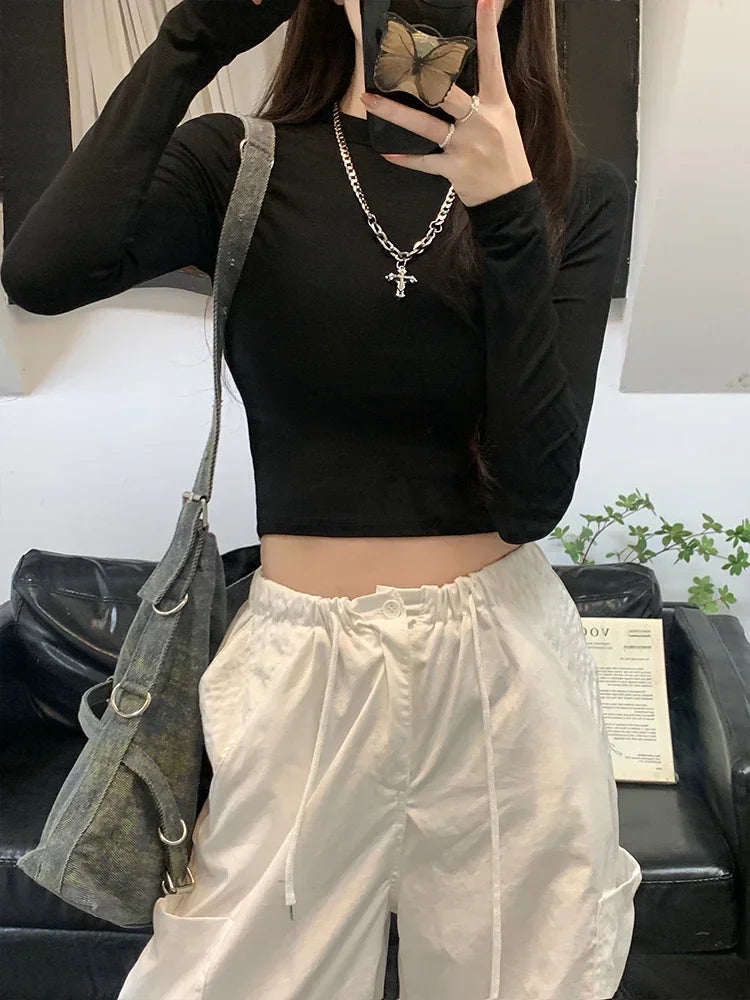 Women Casual Long Sleeve T-Shirts Spring Autumn Solid Slim Fit Pullovers Tees Shirts Female Streetwear Base Tees Tops Casual