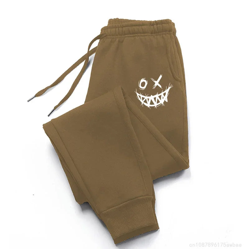 Monster Smile Print Harajuku Versatile Solid Color Daily Outdoor Running Fitness Breathable Casual Comfortable Men Sports Pants