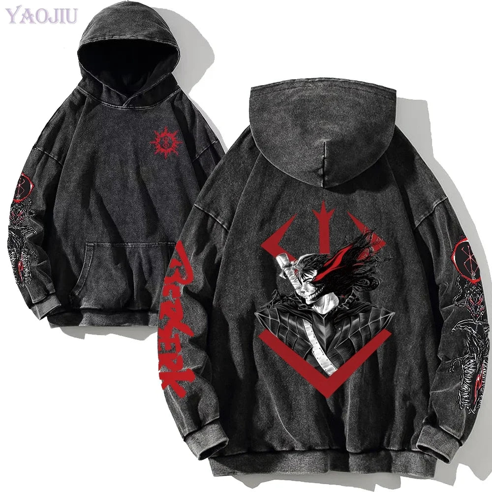 custom Wash Hoodies Men Women Vintage Black 100% Cotton Gothic Sweatshirts Casual Pullover Hip Hop Y2K Sportswear