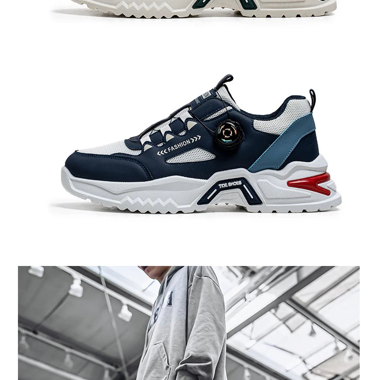Men's Korean rotating buckle trendy casual sports shoes four season soft soled non slip outdoor running shoes student sneakers
