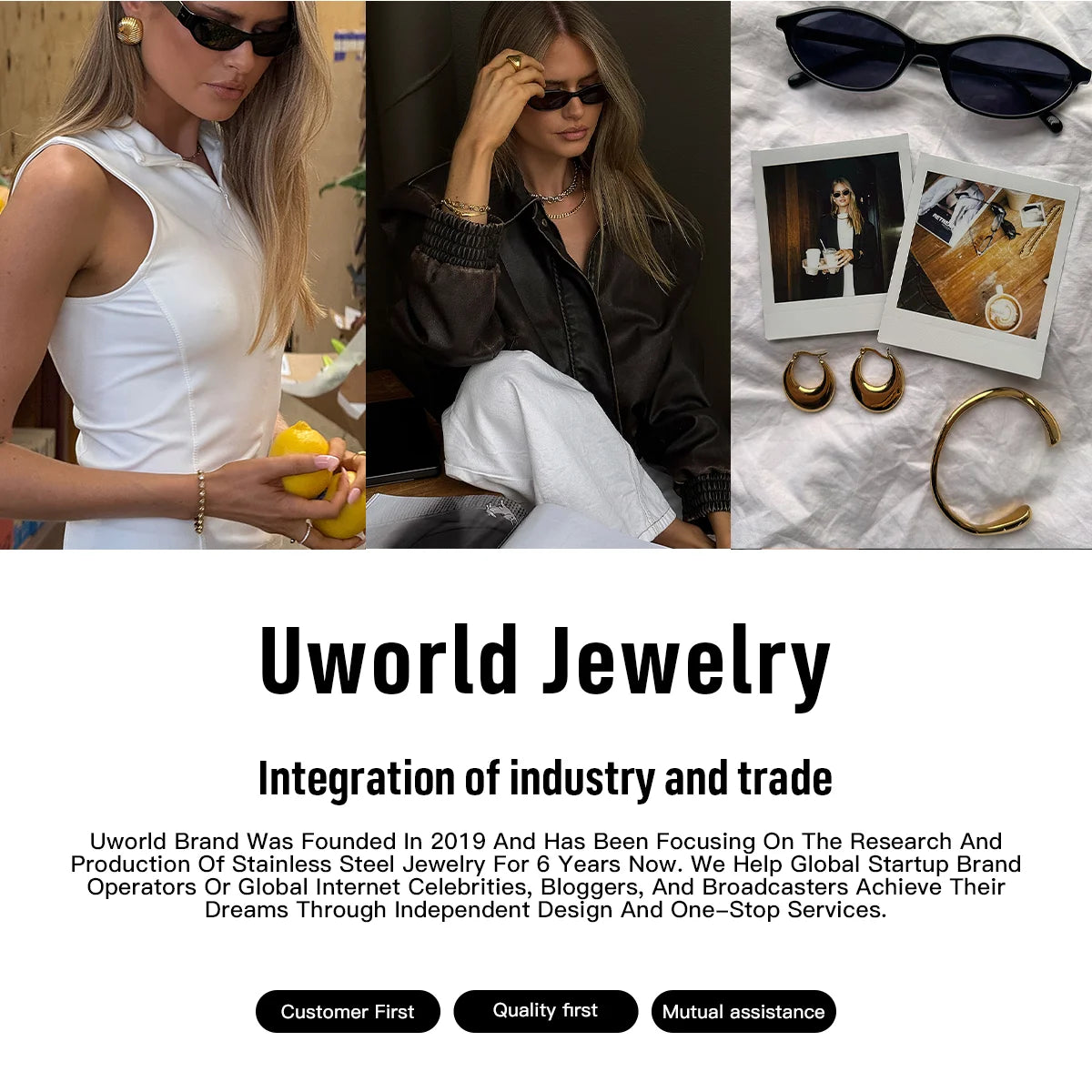 Uworld Fashion Vacation Style 18K Gold Color Plated Stainless Steel Natural Color Stone Pendant Necklace Stackable Double layer